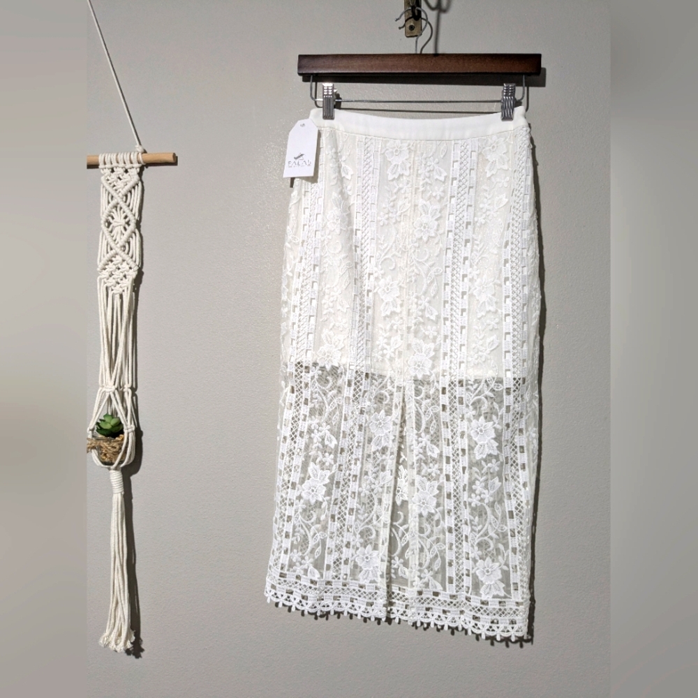 Palau By Brima Bora Falda Blanca Encaje White Layered Lace Skirt NWT S
